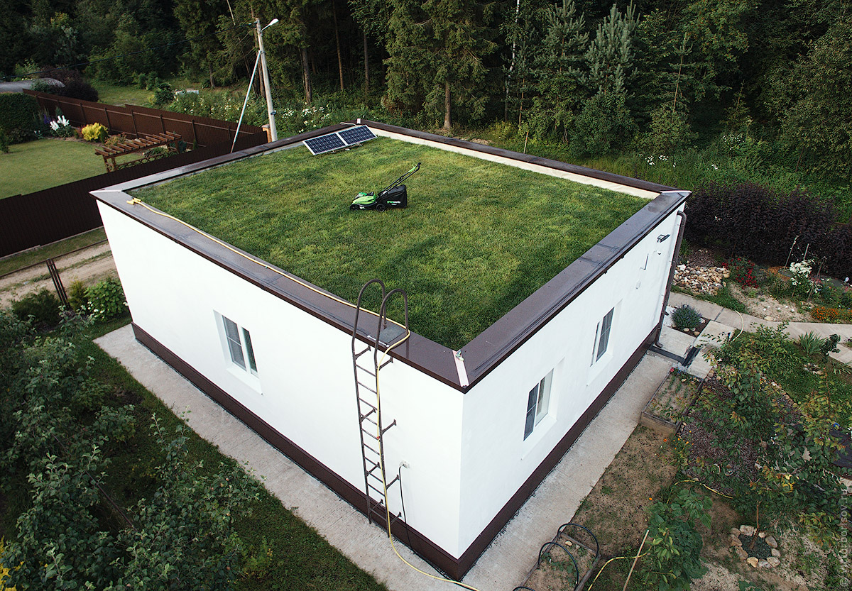 Ухаживаем за газоном на крыше с помощью аккумуляторной газонокосилки