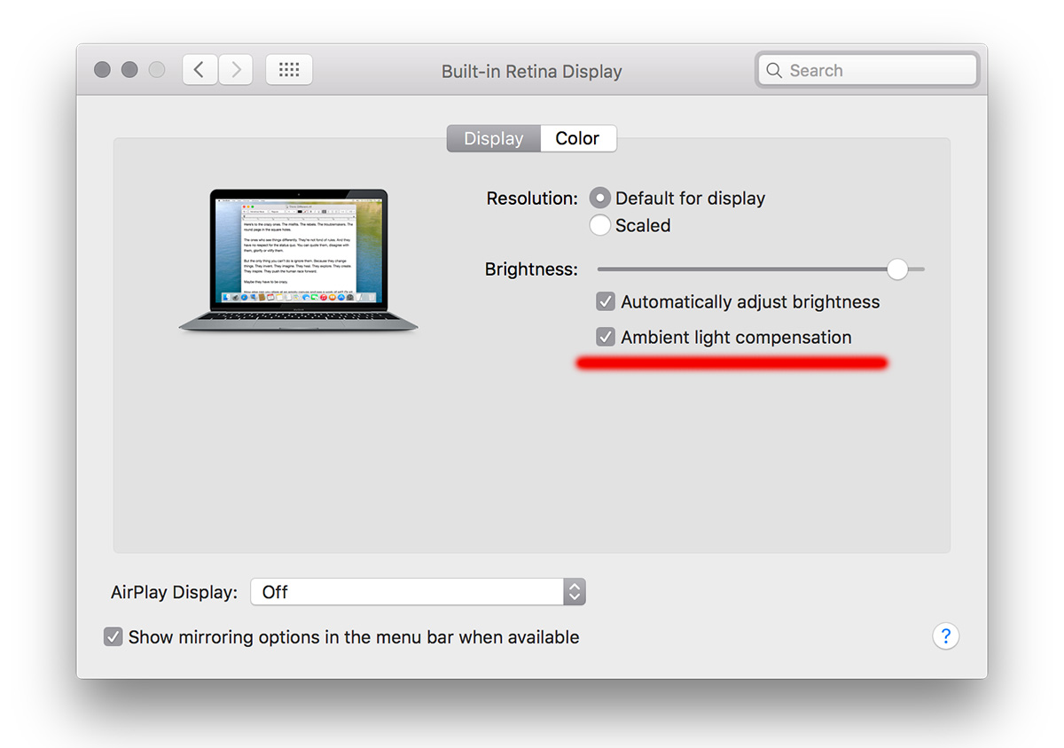 Динамическая калибровка экрана в macOS Sierra